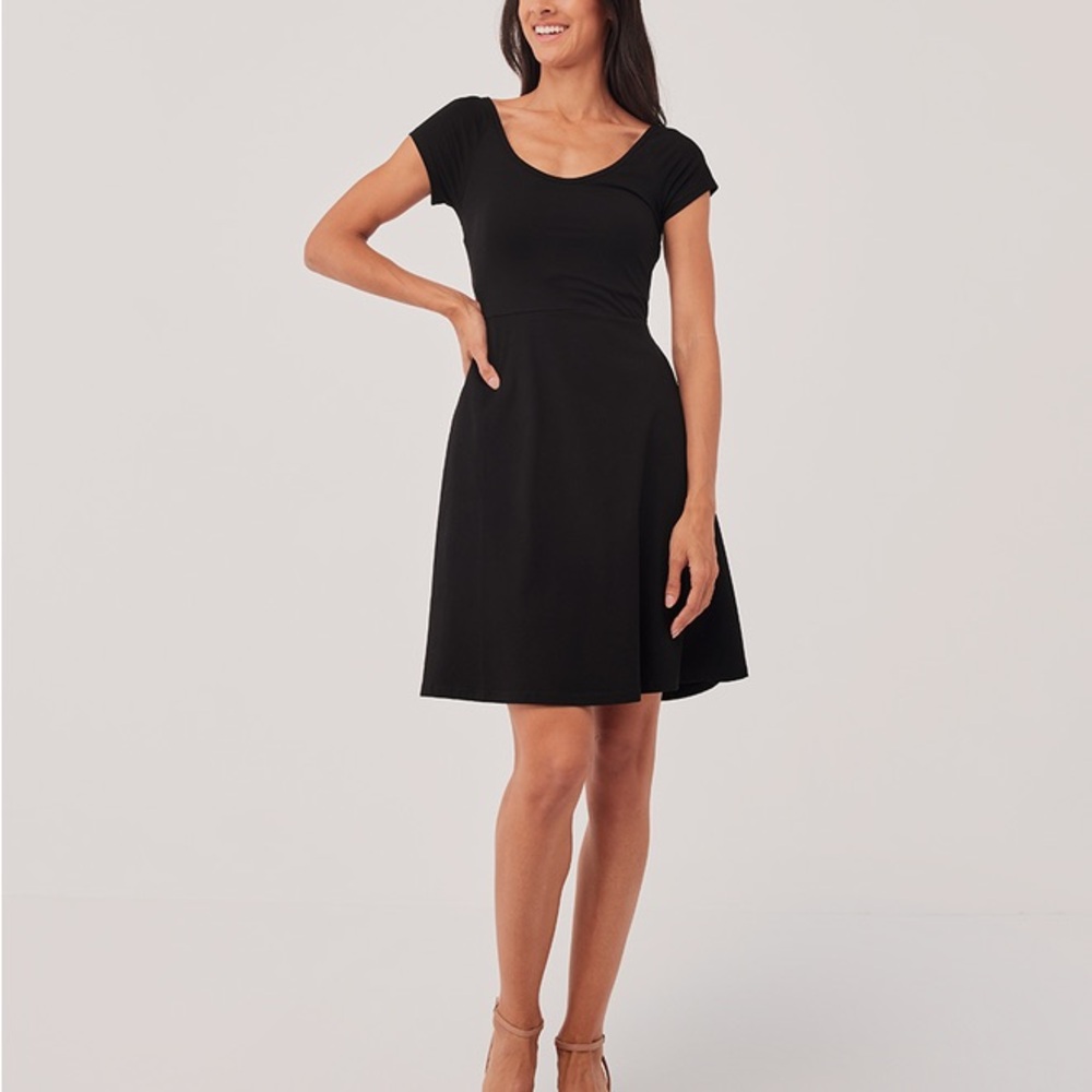 Pact Fit n Flare Tulip Back Detail Black Dress